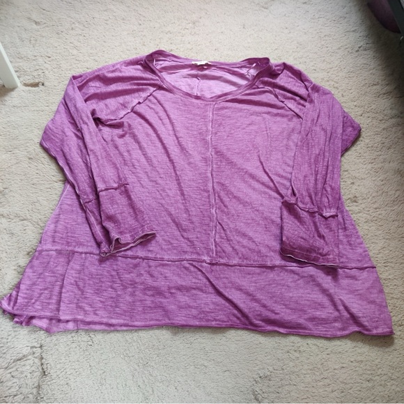 Style & Co. Seamed High-Low Top Long Sleeve Asymmetrical Tunic Pink Purple Tee - Picture 3 of 8